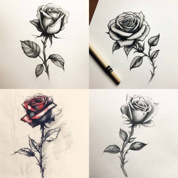 A budding rose with a pencil, symbolizing the journey of nurturing skills and growth through practice in drawing roses. Learn how to draw roses with this evocative image capturing the essence of artistic development.