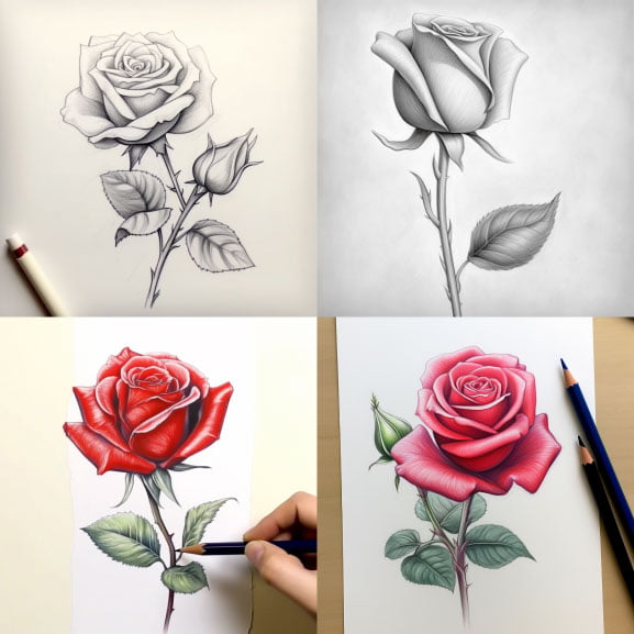 How to draw a rose | beautiful rose drawing | color pencil drawing | brush  pen drawing - YouTube
