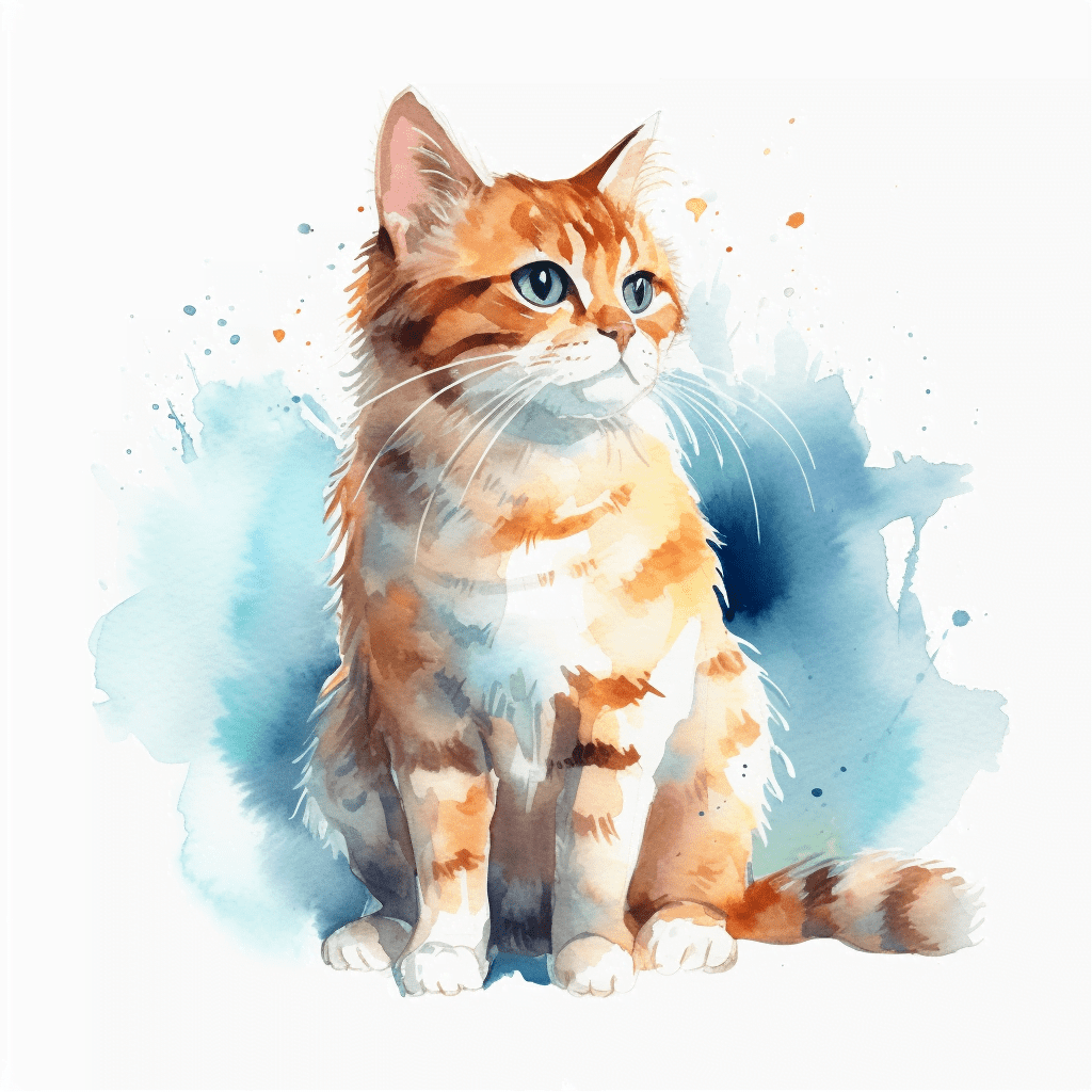Watercolor painting of a cat in a vibrant style on a white background