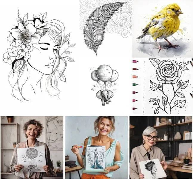 Stunning floral line art drawing