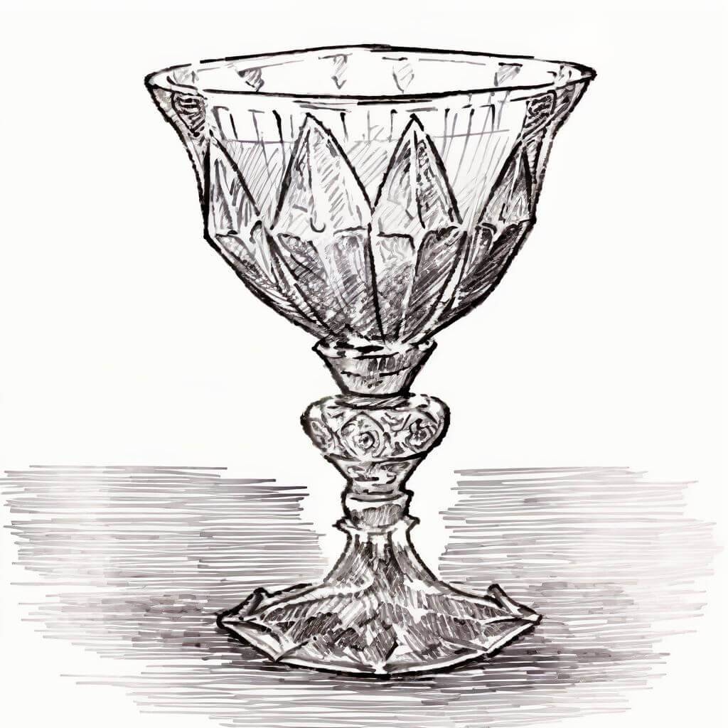 A crystal goblet, filled with moonlight, set on a table in an elven hall