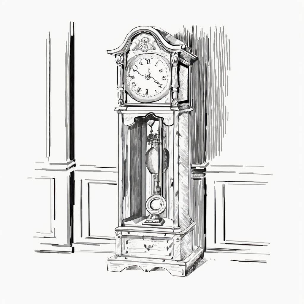 A grandfather clock, its chimes silent, in a room filled with memories