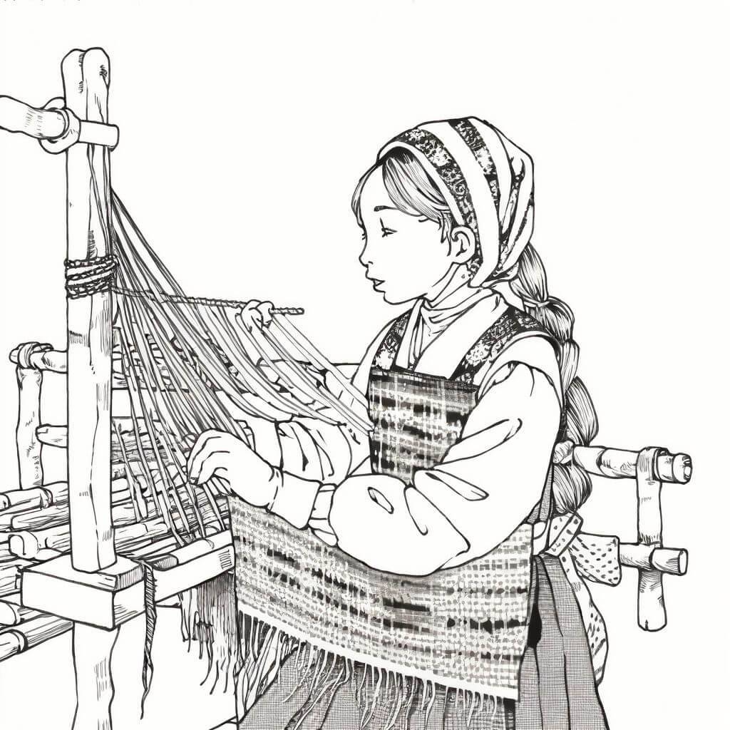 A tapestry loom, threads of gold and silver, weaving tales of heroines and heroes