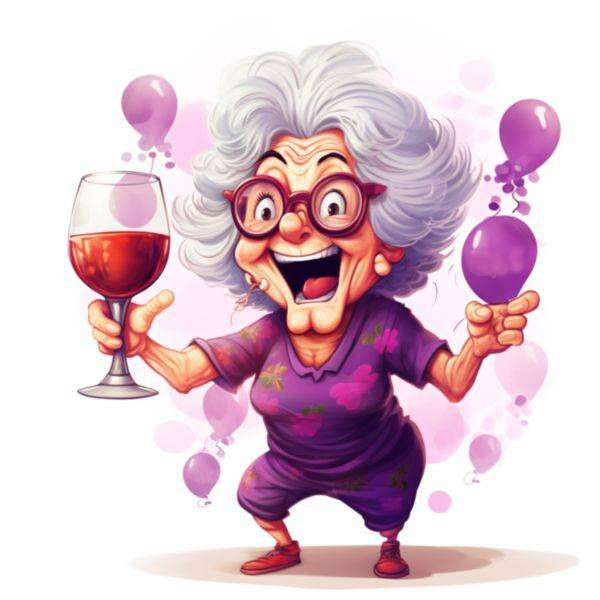 N57 Giggly Granny with a Goblet of Grape Juice