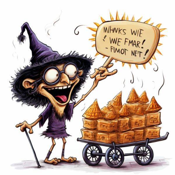 N73 Witty Witch with a Wheelbarrow of Waffles