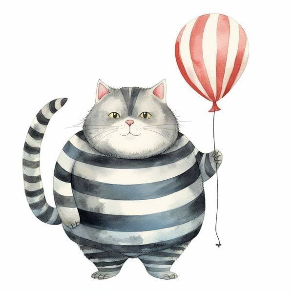 n57 curious fat cat with balloon