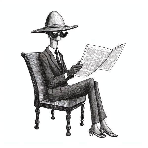 n80 alien reading newspaper