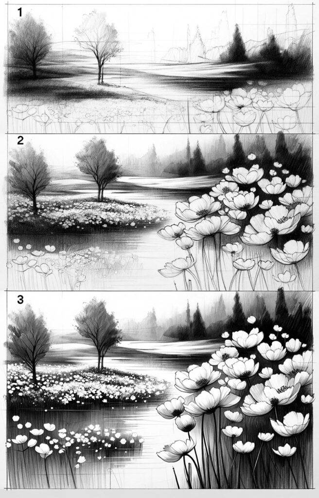 Pencil Drawing for Beginners, Sunset Scenery Landscape Drawing, Lake Side  View Drawing Easy | by Creativecanvasbyparna | Medium