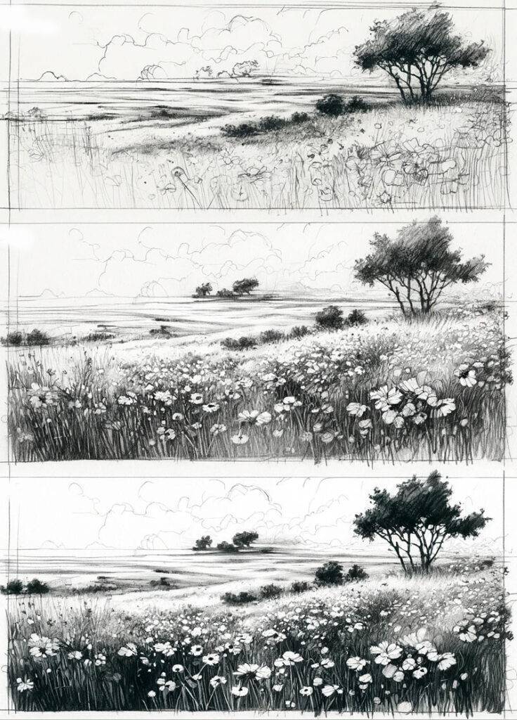 Natural Village Scenery Pencil Drawing - YouTube