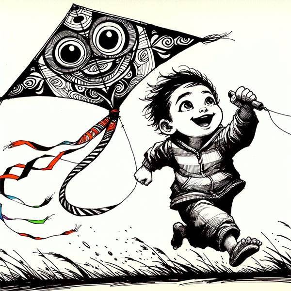 Child Flying a Kite in the Park