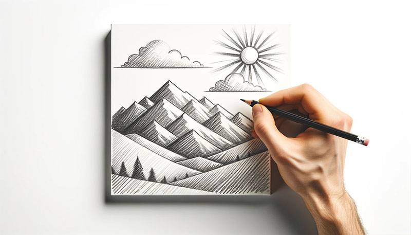 landscape drawing, approaching storm over a mountain | Stable Diffusion