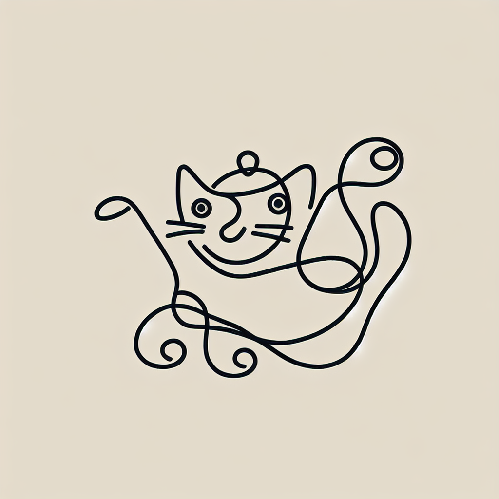 Abstract one-line doodle of a cat or teapot.