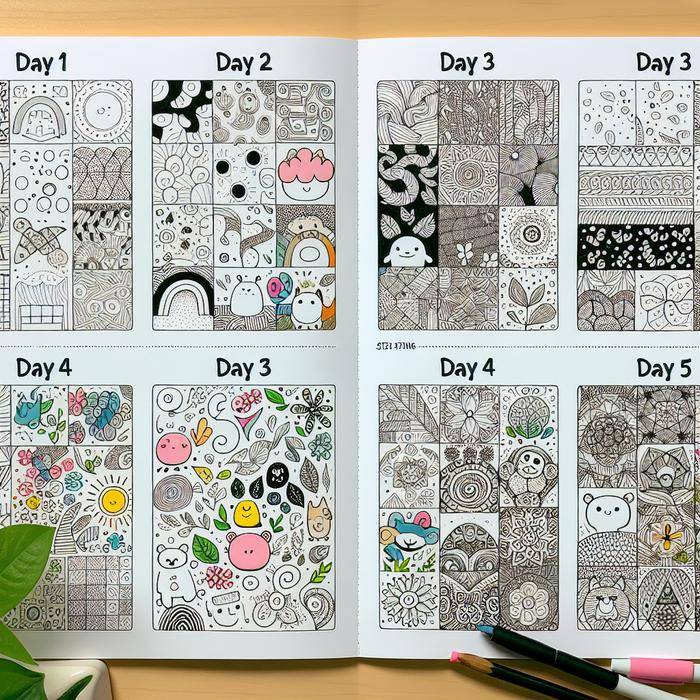 Visual guide for 5-Day Doodle Challenge with pattern examples