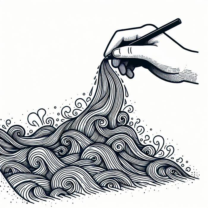 Hand creating a waterfall pattern with wavy lines, demonstrating the flow and movement in Zen Doodling.