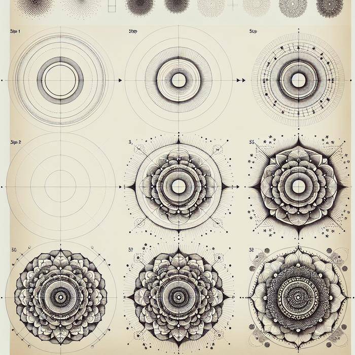 Step-by-step mandala drawing process