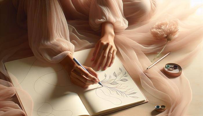 Woman's hands drawing in a sketchbook, representing art as self-care