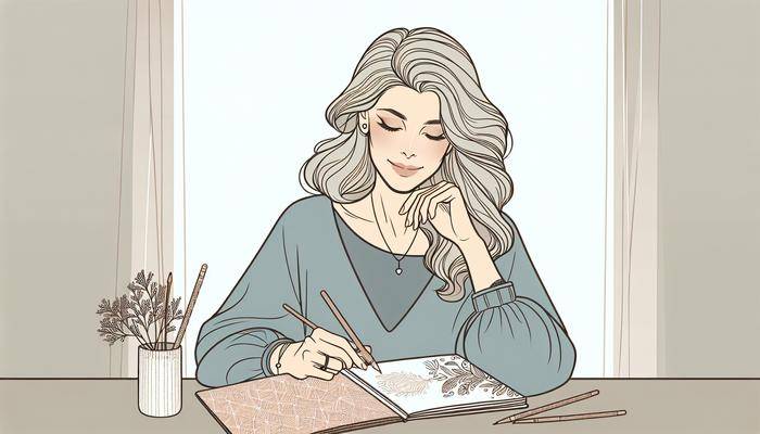 Woman enjoying peaceful zen doodling session at home