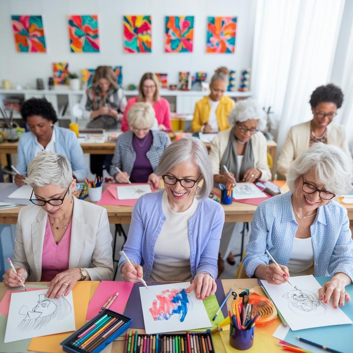 Women participating in group art therapy activities