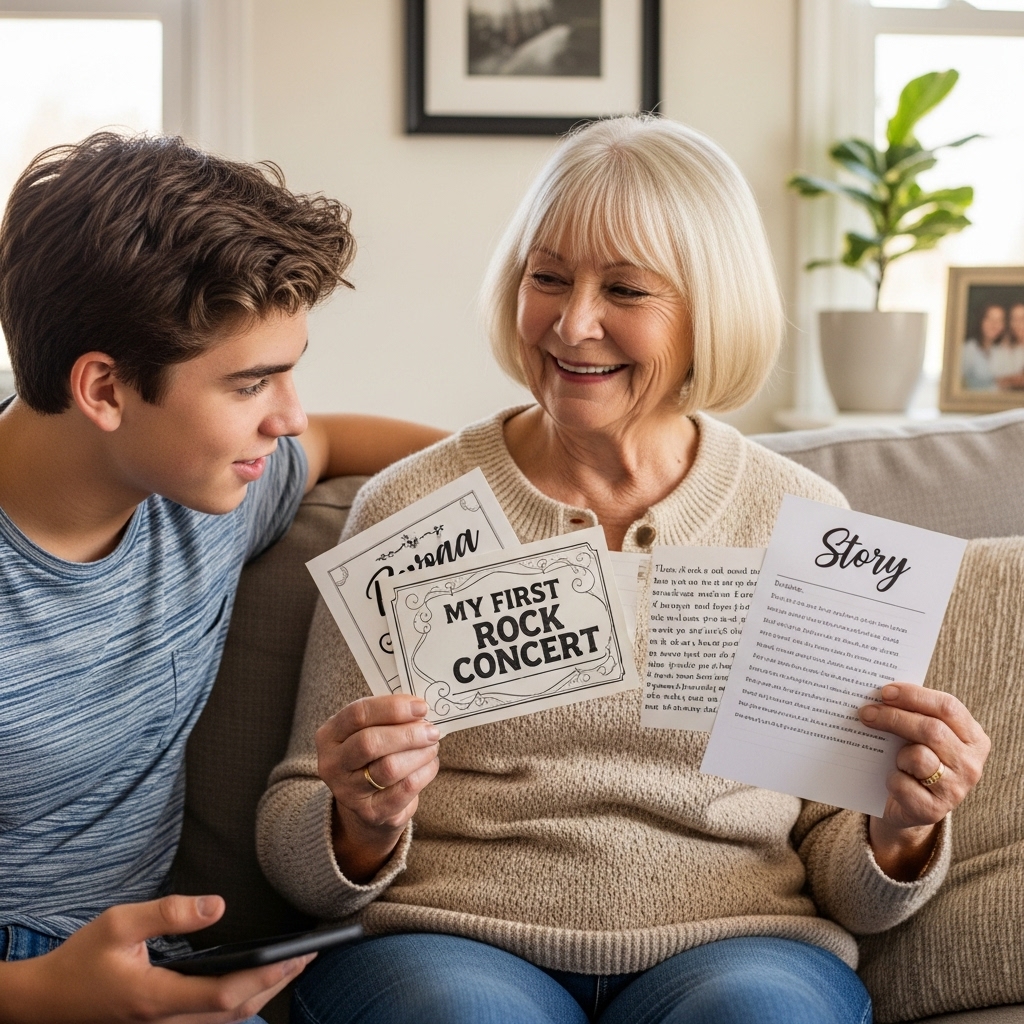 Barbara holding story cards