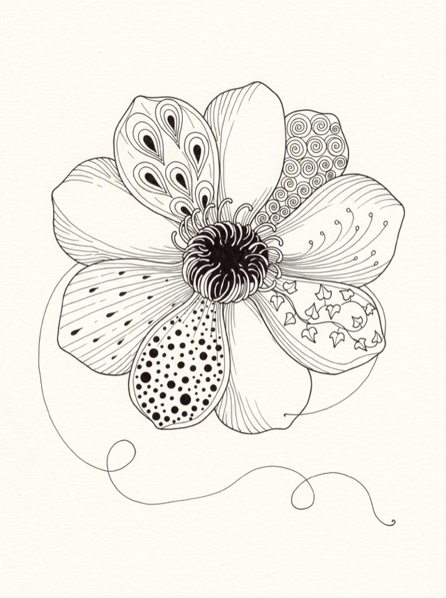 Finished patterned flower on cream paper