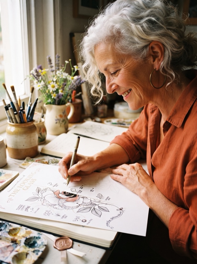 A member tracing the Looking Glass sheet at her window desk