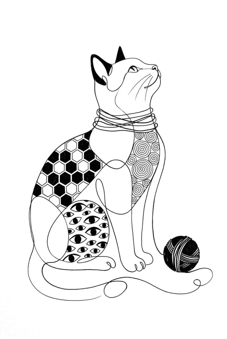 A cat and its ball of yarn