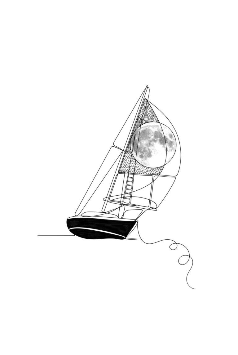 A sailboat under the moon
