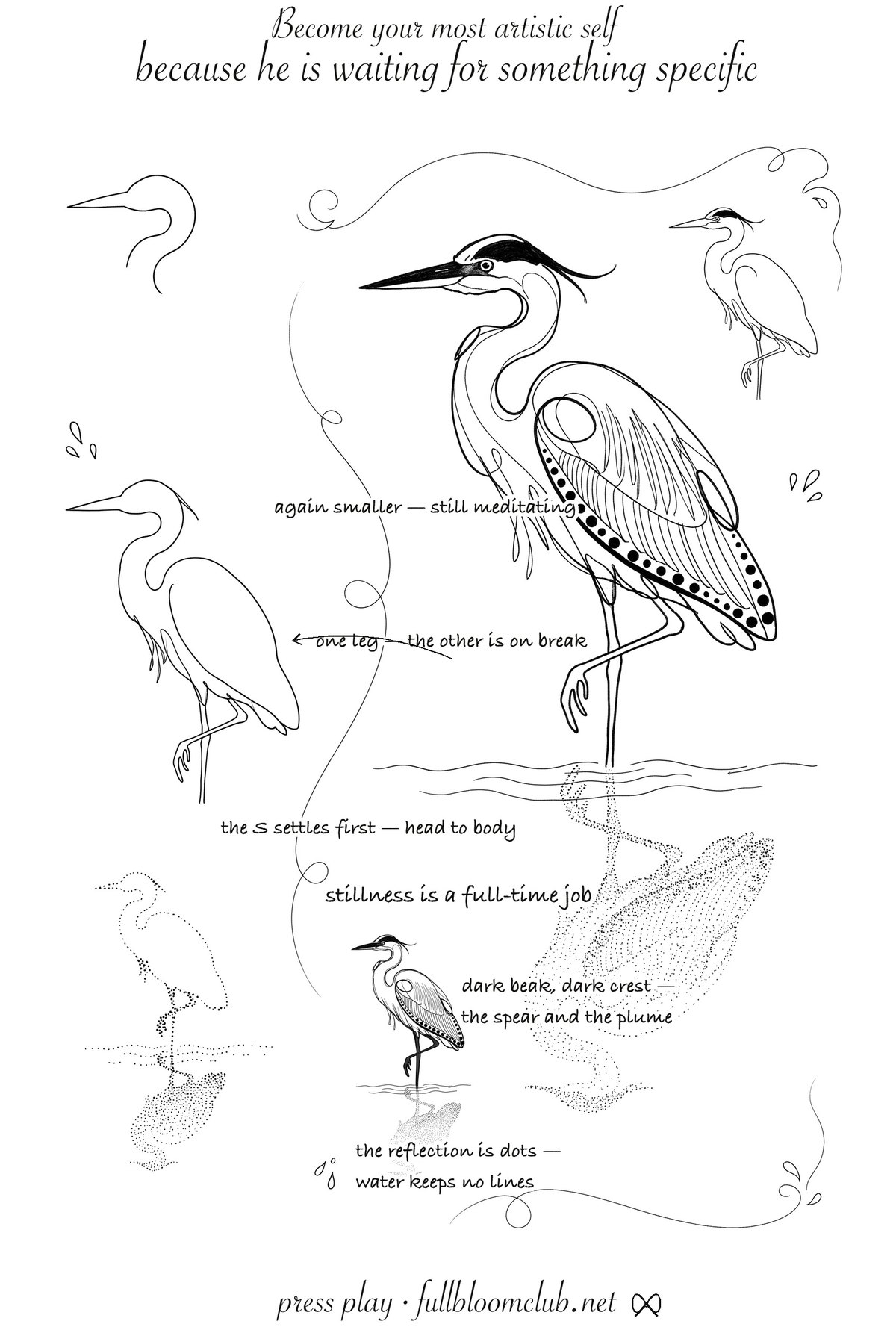 The step-by-step sheet for the heron