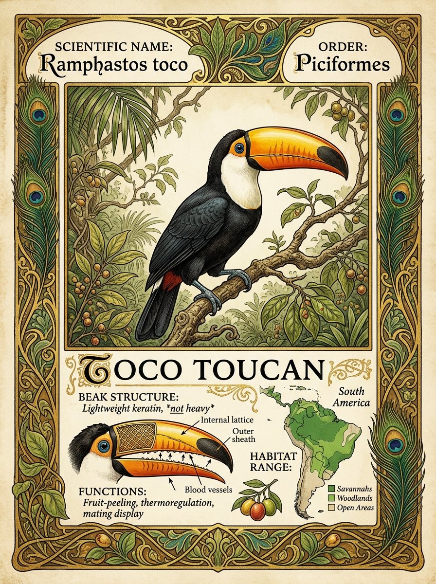 Toco toucan encyclopedia plate - exotic animals to draw