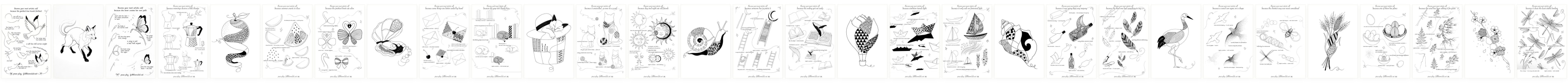 Thirty more sheets from the vault — worksheets and finished pieces from the later collections
