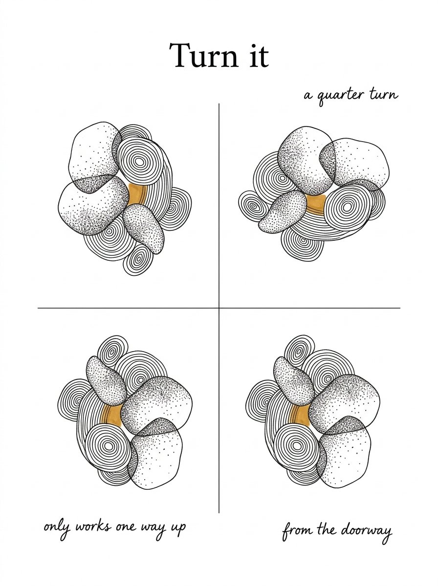 The same abstract ink composition shown four times, each rotated a quarter turn