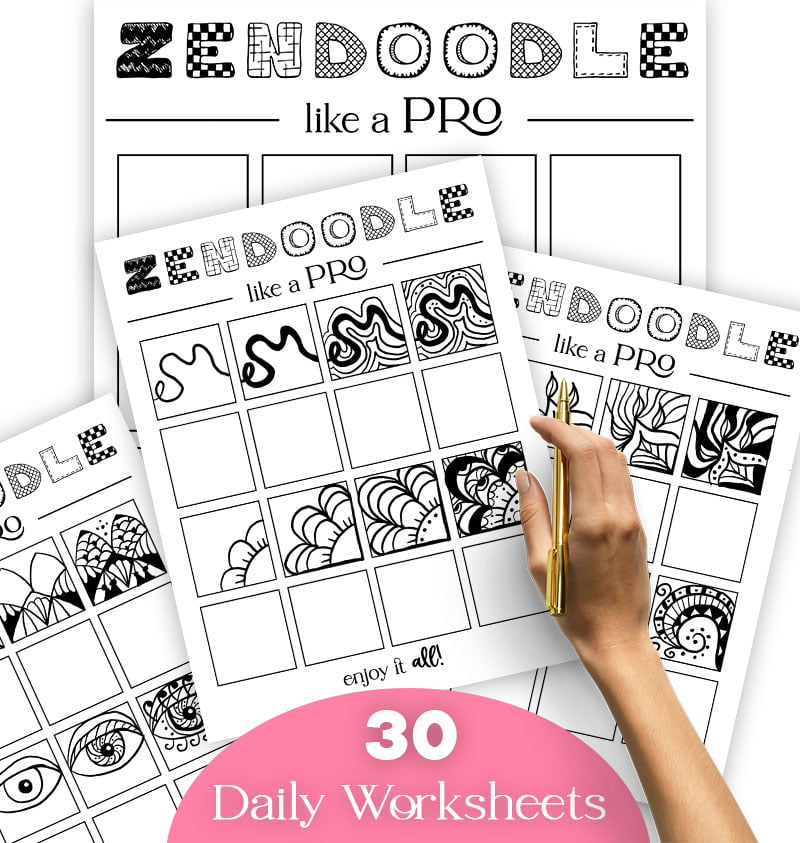 A set of pattern worksheets showing 30 fill designs