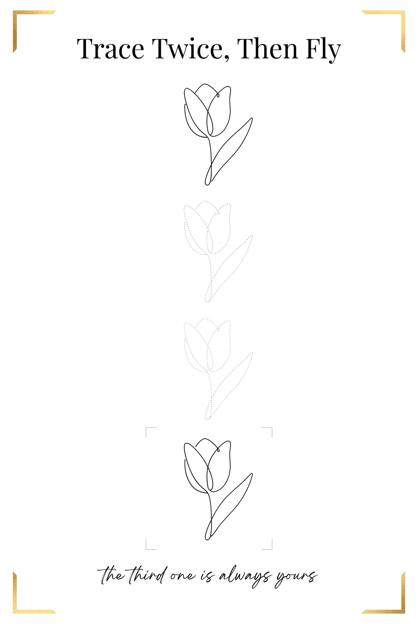 Trace twice then fly - one line drawing tulip tracing worksheet