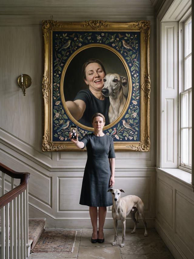 Framed portrait on a panelled hallway wall above the stairs