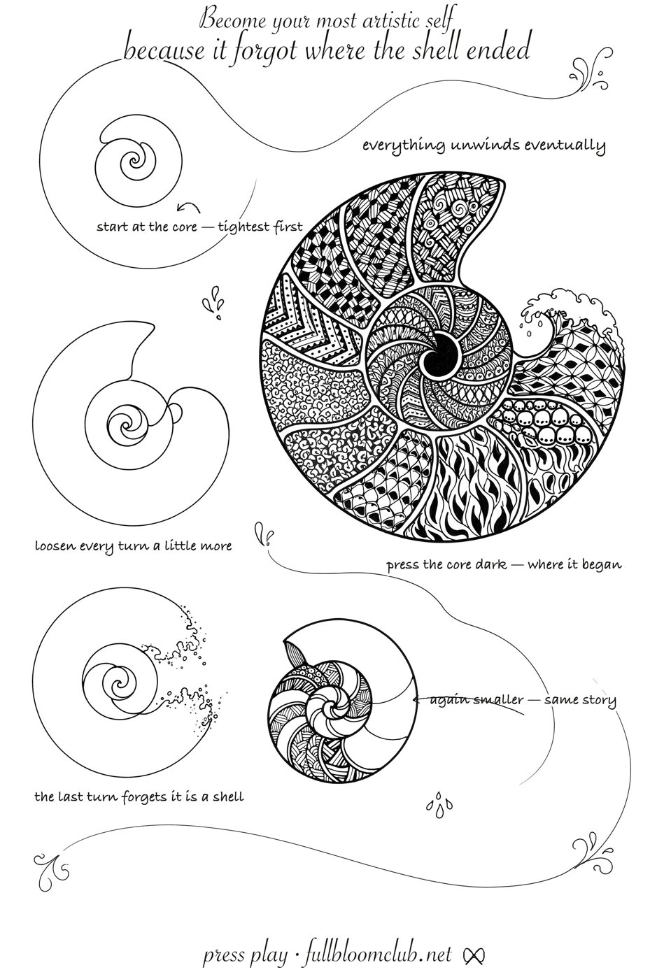 The free Spiral and the Wave worksheet, a spiral wave outline ready to fill