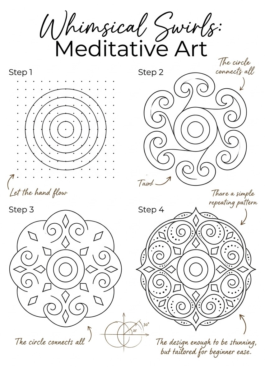 Whimsical swirls mandala guide from the collection