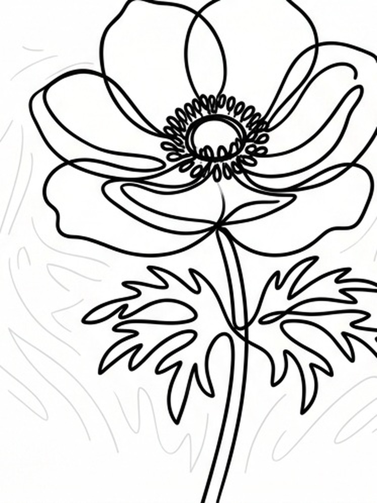 Close-up of a one-line anemone where the line crosses itself at the base of the petals