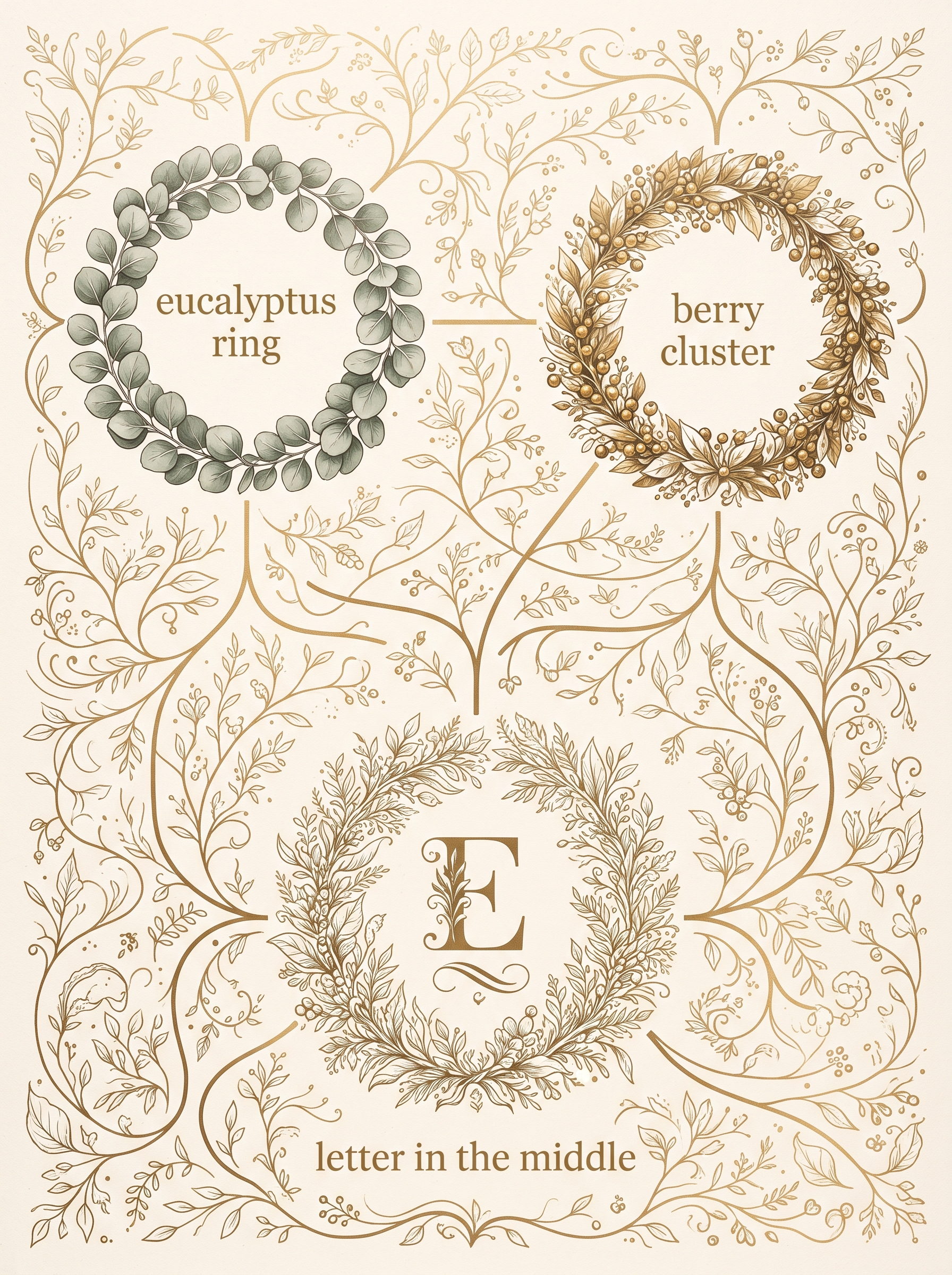 Which wreath to draw first - leaf-pair ring, berry ring, or a letter in the middle