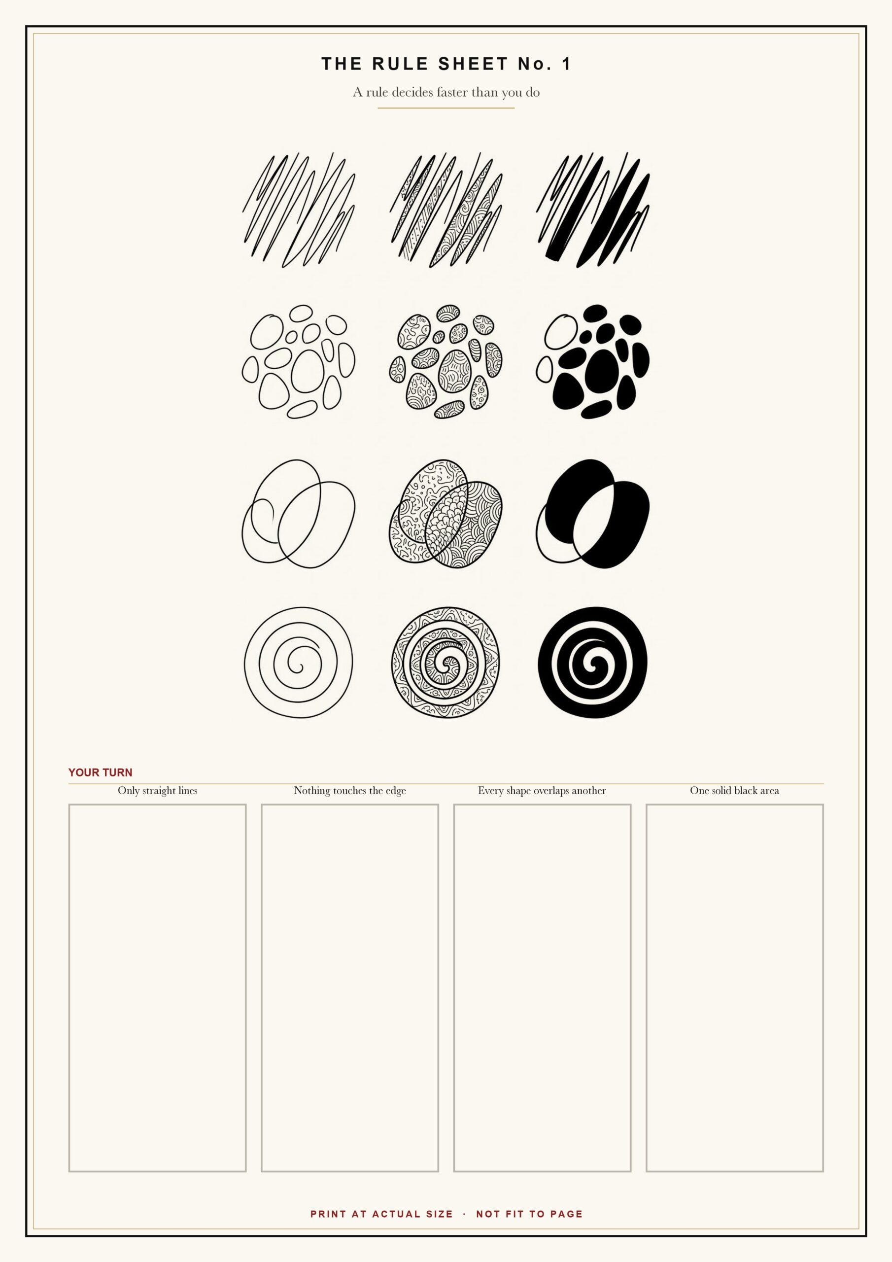 Free abstract drawing ideas rule sheet with 4 printed rules and 4 empty boxes