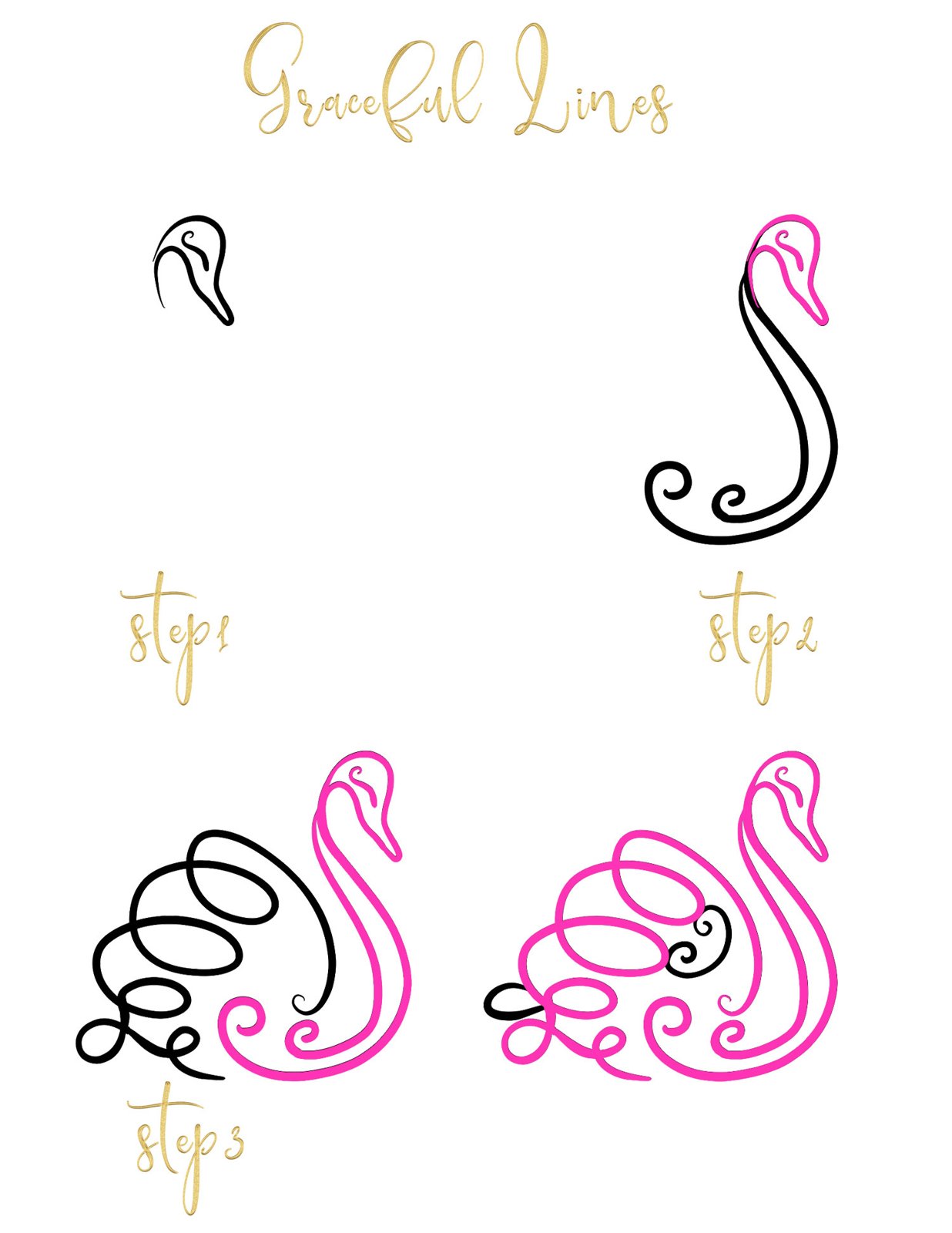 A swan built from one big looping neck curve in 3 steps