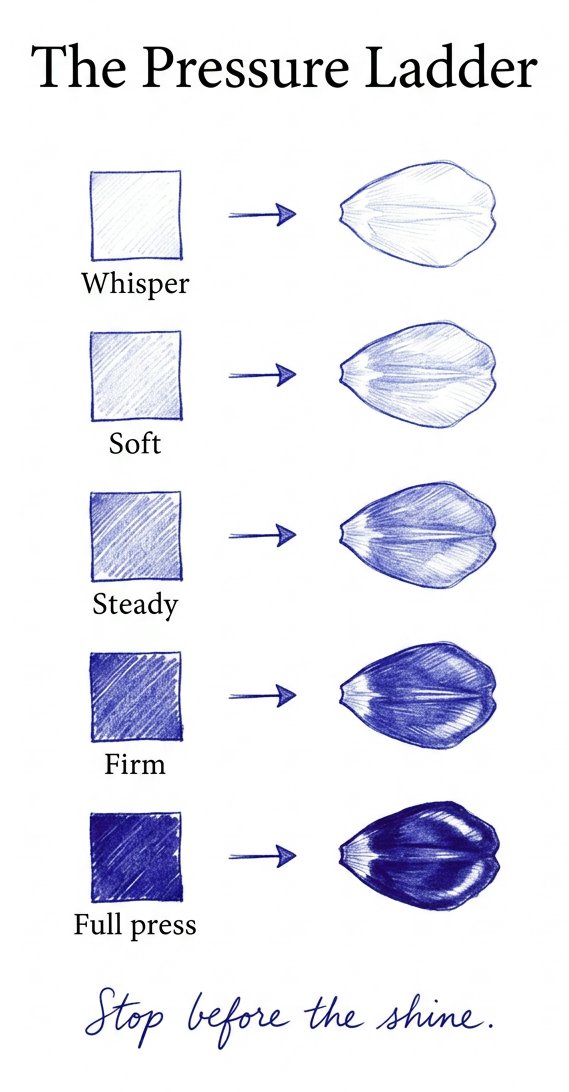 The pressure ladder chart for ballpoint pen drawing, from whisper to full press