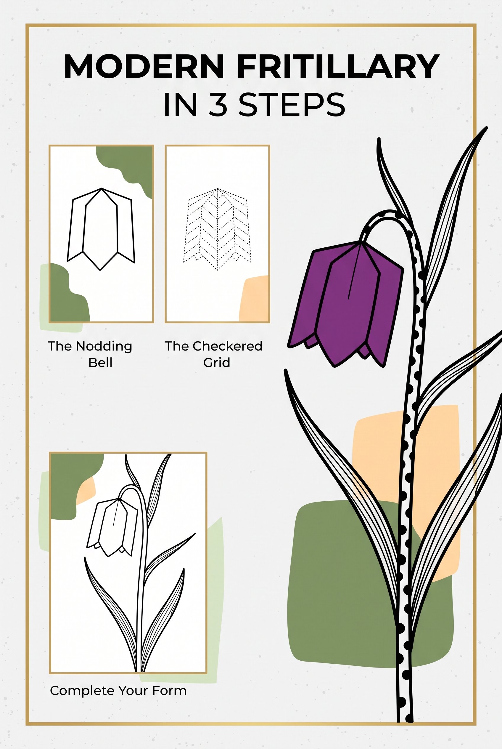Snake's head fritillary for botanical drawing for beginners, from a nodding bell to a checked grid