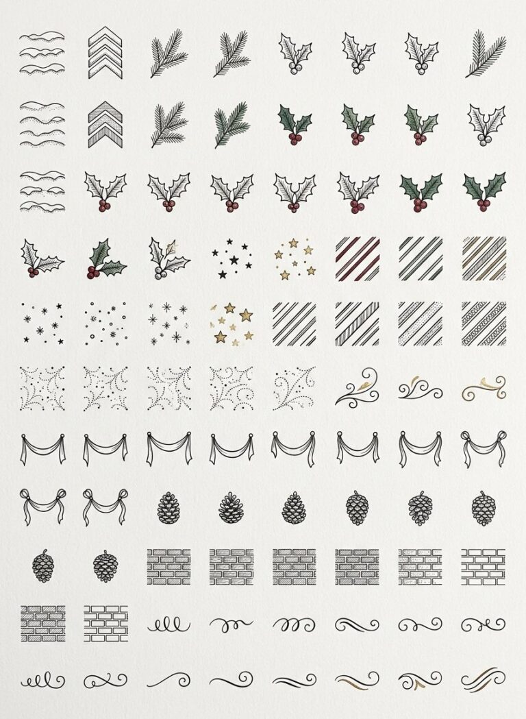 A page of small winter pattern fills for the empty half of christmas card drawing ideas