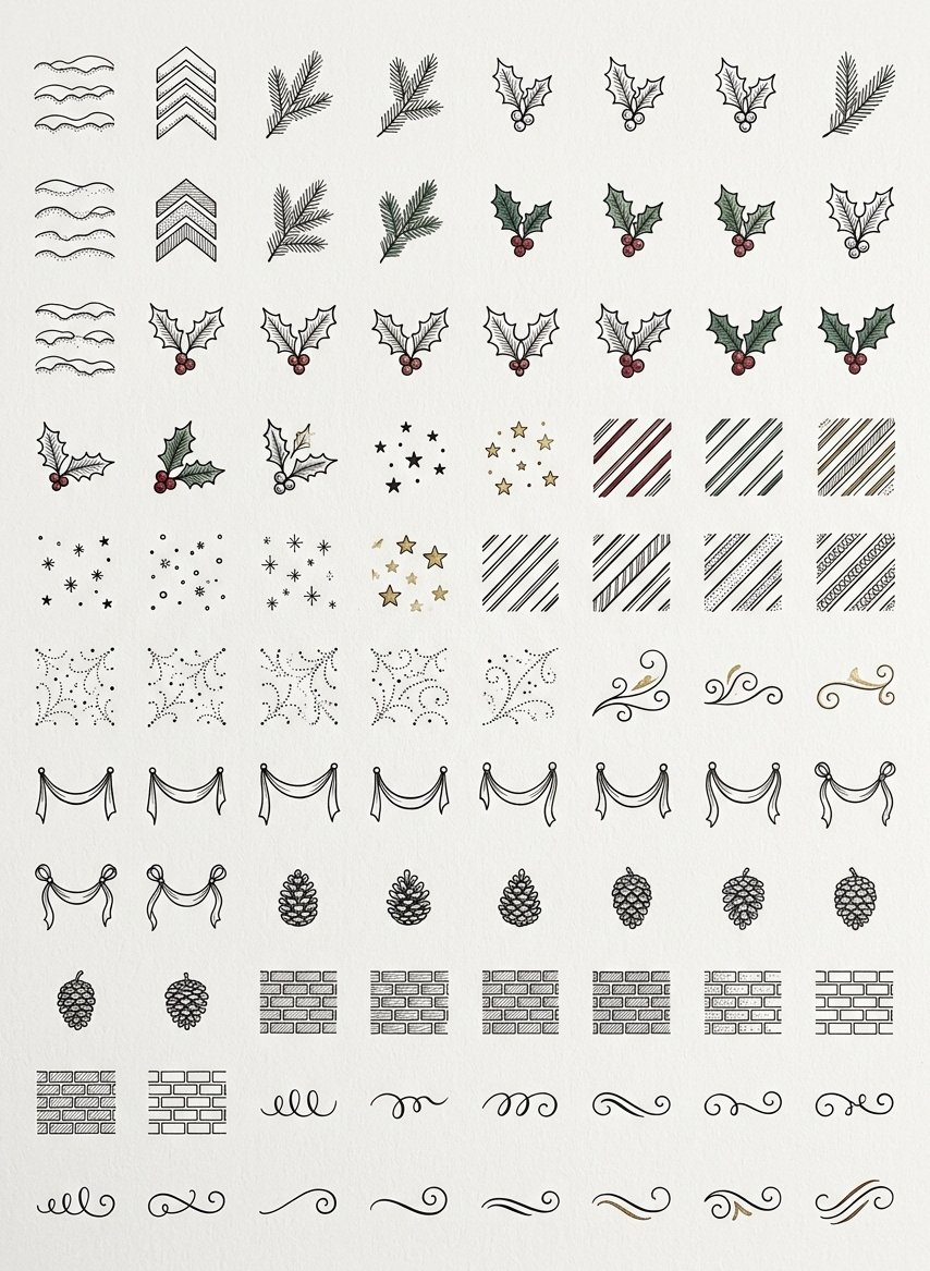 A page of small winter pattern fills for the empty half of christmas card drawing ideas