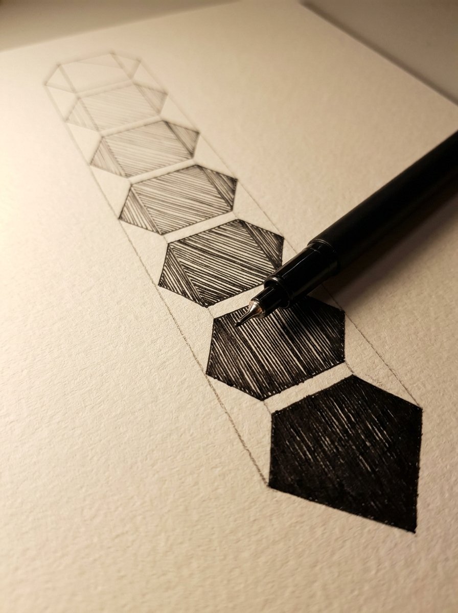 Flat tone ladder for crystal drawing, stepping from almost empty to solid black, one step per facet angle