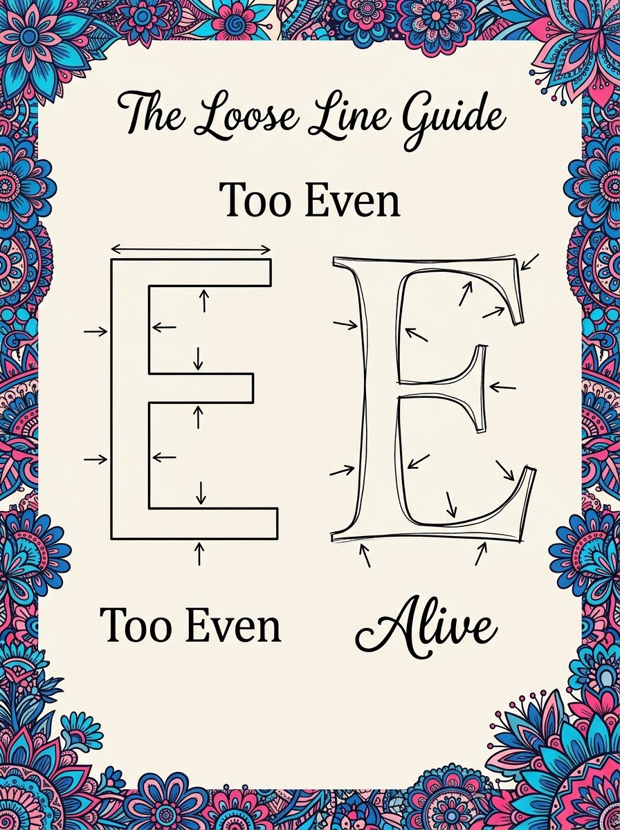 Faux calligraphy: two drawn capital E letters compared, one with rigid parallel edges and one with edges left to drift
