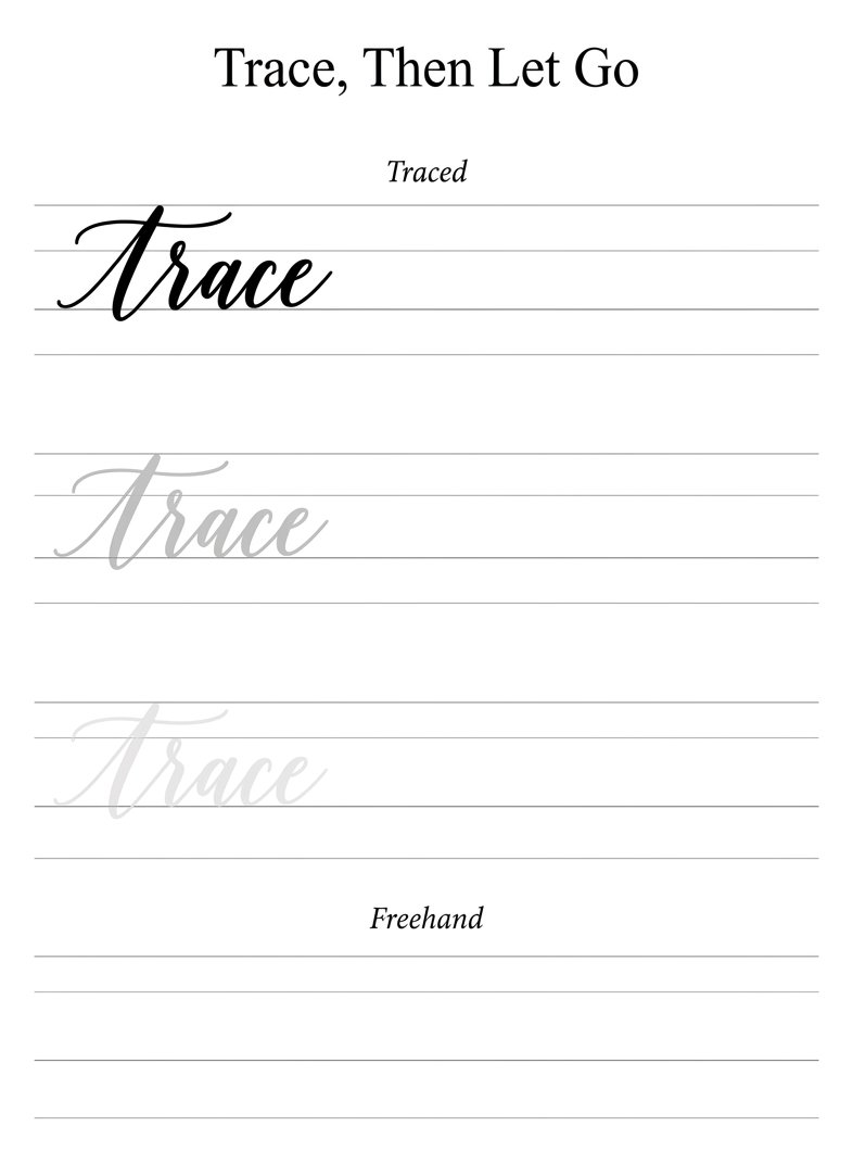 A fade sheet where a thickened word is printed solid, then paler, then not at all