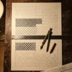 Geometric patterns to draw ruled in ink on a drafting board with a compass and steel straightedge at night