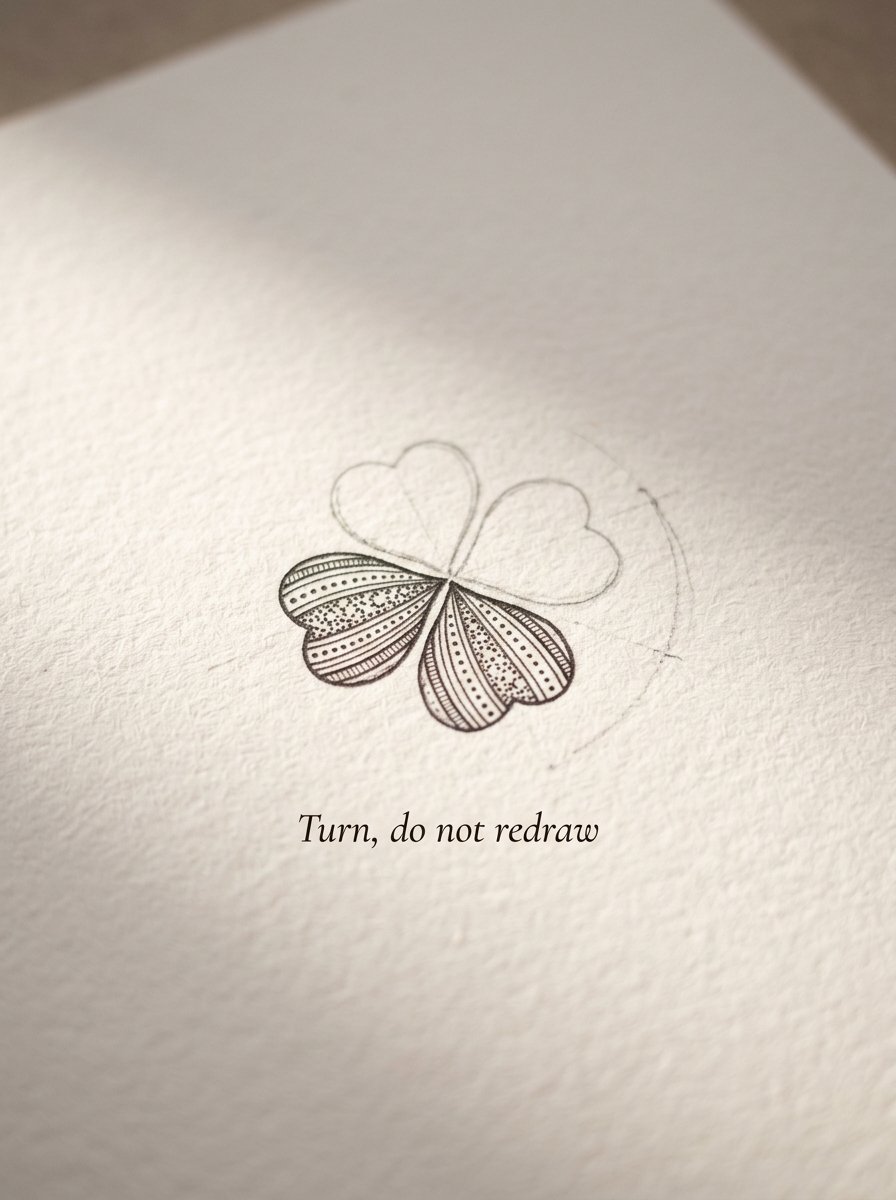 Flower patterns to draw: a four-petal ring caught halfway through, two petals bare outline and two filled with dots and stripes