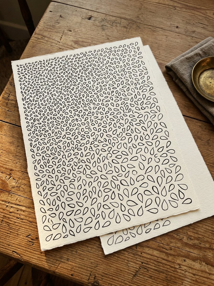 Flower patterns to draw: a sheet covered corner to corner in one petal shape, cramped at the top and loose by the bottom